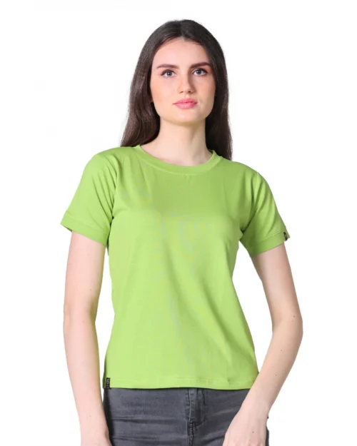Generic Women's Cotton Blended Solid Round Neck Half Sleeve T-Shirt (Green)