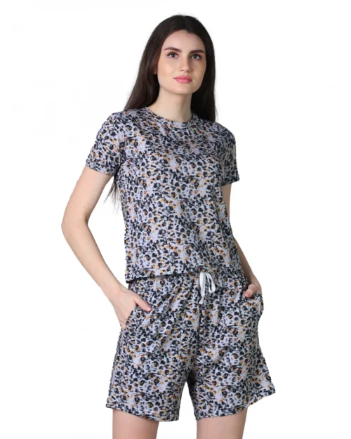 Generic Women's Cotton Blended Printed Round Neck Half Sleeve Top - Shorts Set (Multicolor)