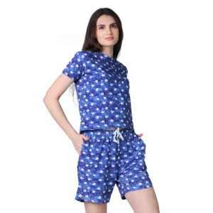 54089884386_dc6160af0f_o_d-1000x1000-1.webp Generic Women's Cotton Blended Printed Round Neck Half Sleeve Top - Shorts Set (Blue)