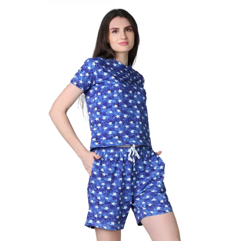 54089884386_dc6160af0f_o_d-1000x1000-1.webp Generic Women's Cotton Blended Printed Round Neck Half Sleeve Top - Shorts Set (Blue)