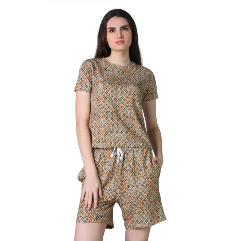 54089884451_d5454cee5a_o_d-1000x1000-1.webp Generic Women's Cotton Blended Printed Round Neck Half Sleeve Top - Shorts Set (Beige)