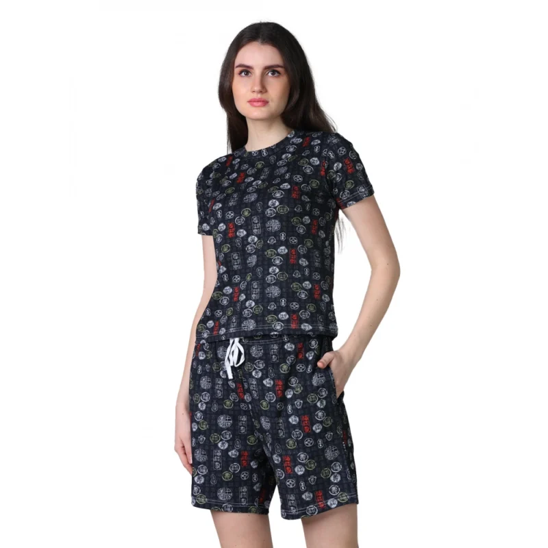 54090133623_ca056da6f7_o_d-1000x1000-1.webp Generic Women's Cotton Blended Printed Round Neck Half Sleeve Top - Shorts Set (Black)