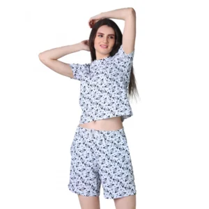 54090134428_b33dd8e393_o_d-1000x1000-1.webp Generic Women's Cotton Blended Printed Round Neck Half Sleeve Top - Shorts Set (White-Black)