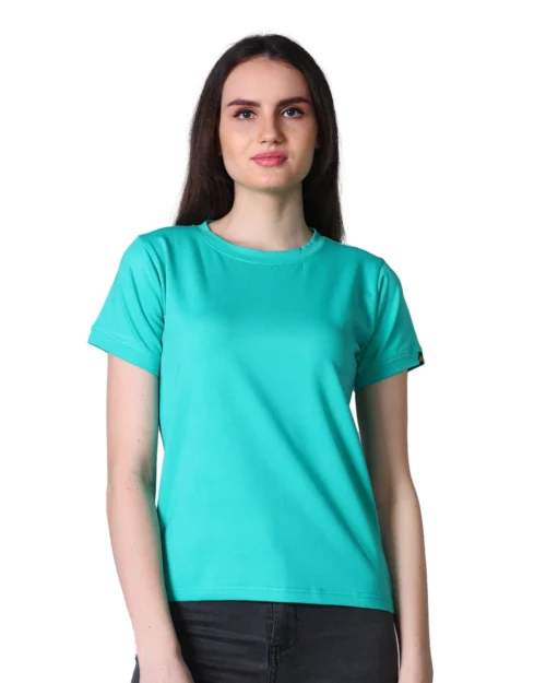 Generic Women's Cotton Blended Solid Round Neck Half Sleeve T-Shirt (Green)