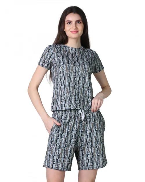 Generic Women's Cotton Blended Printed Round Neck Half Sleeve Top - Shorts Set (Multicolor)