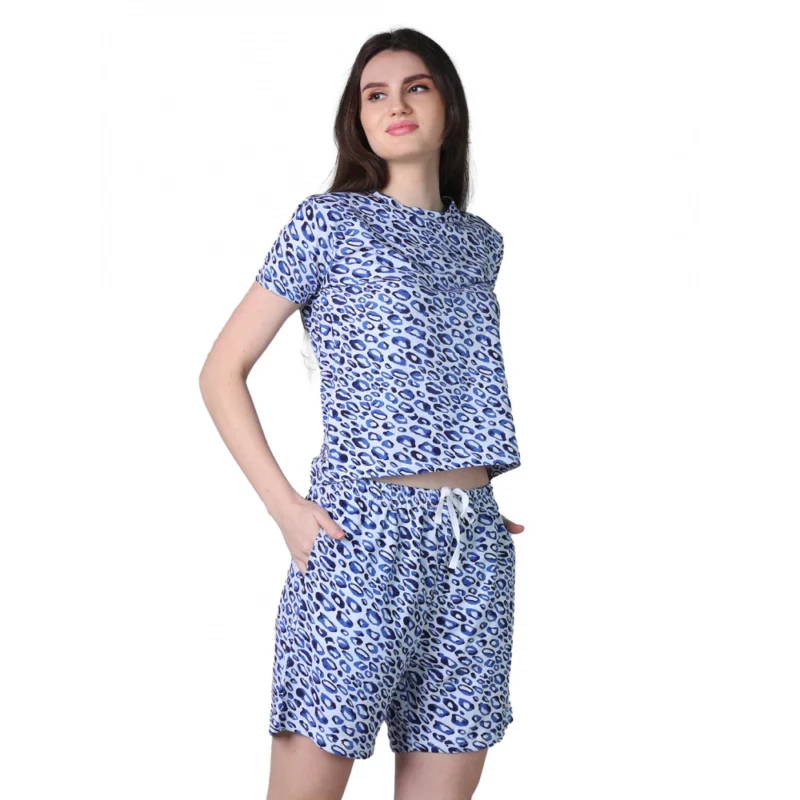 54090217589_a89e6dd634_o_d-1000x1000-1.webp Generic Women's Cotton Blended Printed Round Neck Half Sleeve Top - Shorts Set (Blue)
