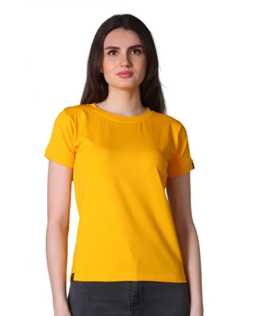Generic Women's Cotton Blended Solid Round Neck Half Sleeve T-Shirt (Mustard)