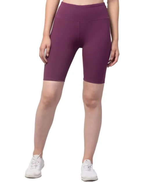 Generic Women's Polyester Solid Above Knee High-Rise Shorts (Purple)
