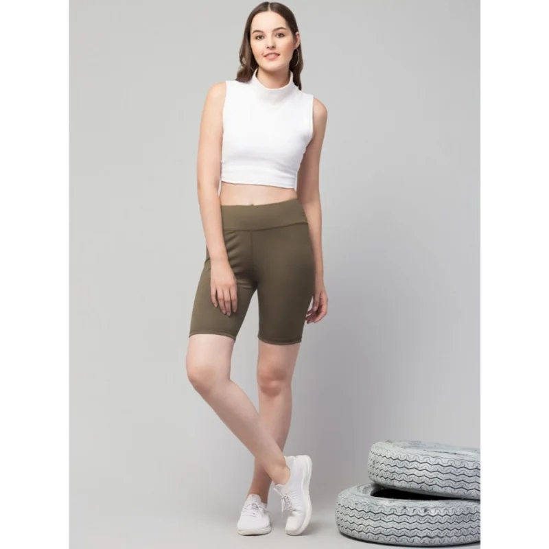 54157298853_110fca10f6_o_d-1000x1000-1.webp Generic Women's Polyester Solid Above Knee High-Rise Shorts (Olive)