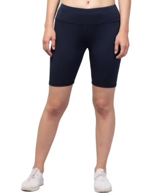 Generic Women's Polyester Solid Above Knee High-Rise Shorts (Navy)