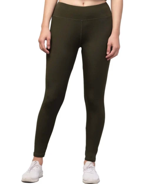 Generic Women's Polyester Solid Ankle Length High-Rise Tights (Olive)