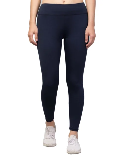 Generic Women's Polyester Solid Ankle Length High-Rise Tights (Navy)