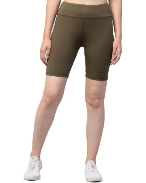 Generic Women's Polyester Solid Above Knee High-Rise Shorts (Olive)