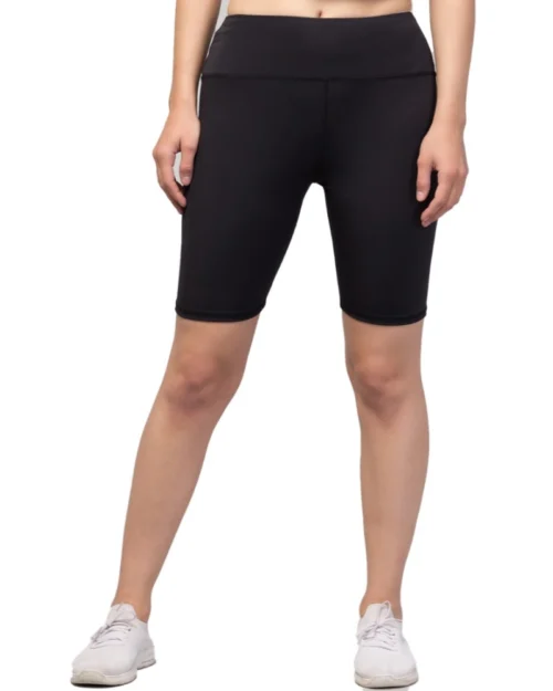 Generic Women's Polyester Solid Above Knee High-Rise Shorts (Black)