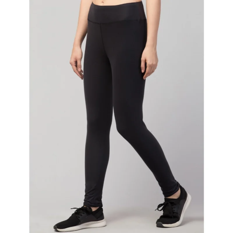 Generic Women's Polyester Solid Ankle Length High-Rise Tights (Black)