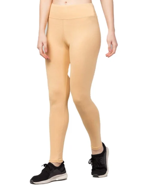 Generic Women's Polyester Solid Ankle Length High-Rise Tights (Beige)