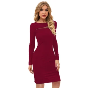 54162093552_22973a6c60_o_d-1000x1000-1.webp Generic Women's Knitting stretchable Solid Round Neck Full Sleeve Dress (Maroon)