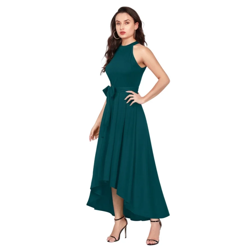 Generic Women's Polyster Solid Halter Neck Sleeveless Dress (Morpichh)
