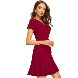 54162095777_b886c60da9_o_d-1000x1000-1.webp Generic Women's Knitting stretchable Solid V Neck Flaired Sleeve Dress (Maroon )