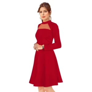 54162098907_63ba177109_o_d-1000x1000-1.webp Generic Women's Knitting stretchable Solid Round Neck Full Sleeve Dress (Red)