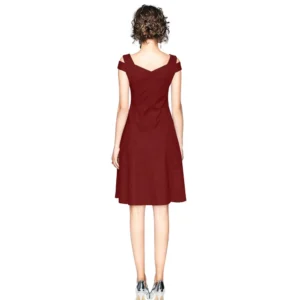54162099272_87193bffd3_o_d-1000x1000-1.webp Generic Women's Polyester Solid V Neck Cap Sleeve off Shoulder Dress (Maroon)