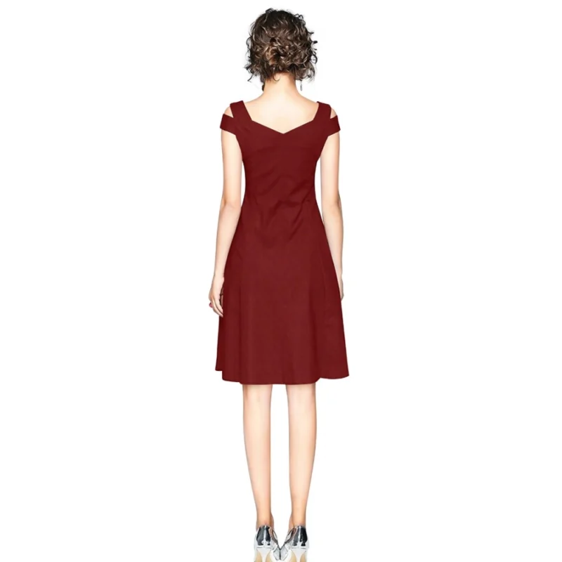 54162099272_87193bffd3_o_d-1000x1000-1.webp Generic Women's Polyester Solid V Neck Cap Sleeve off Shoulder Dress (Maroon)