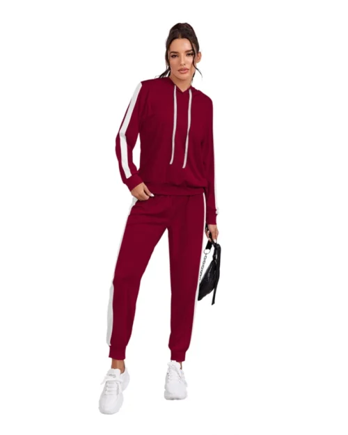 Generic Women's Knitting stretchable Solid Hooded Neck Full Sleeve Track Suit (Maroon)