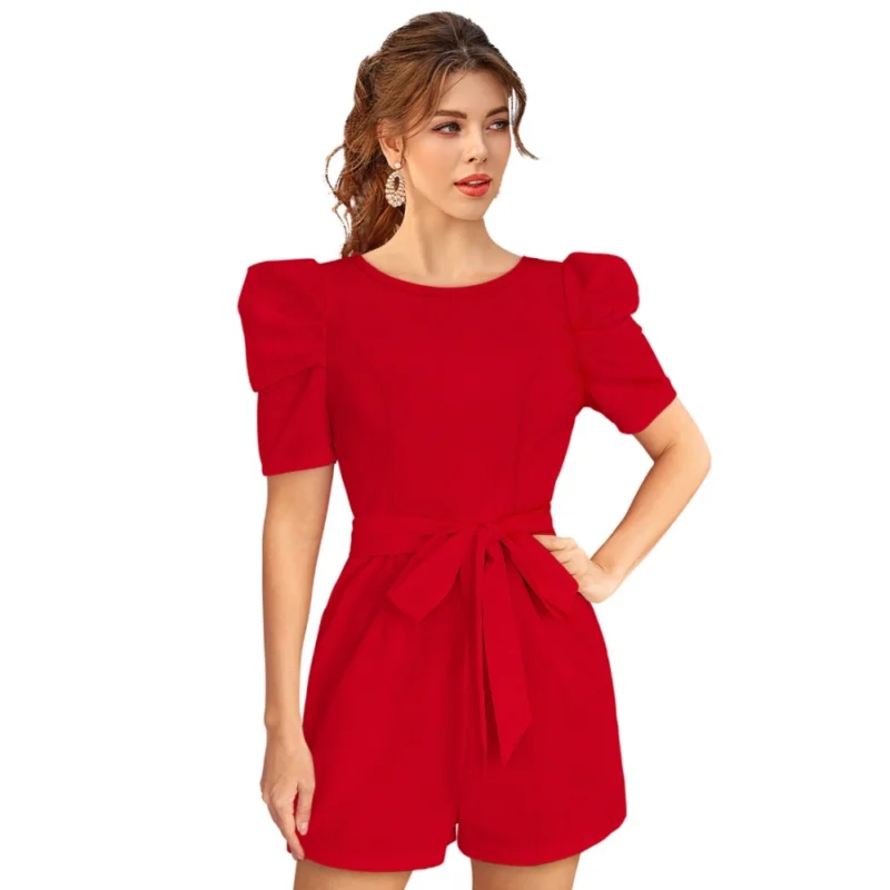54162099467_1a4046038f_o_d-1000x1000-1.webp Generic Women's Knitting stretchable Solid Round Neck 3-4 Puff Sleeve Dress (Red )
