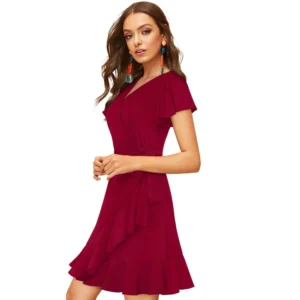 54162969871_902371f452_o_d-1000x1000-1.webp Generic Women's Knitting stretchable Solid V Neck Flaired Sleeve Dress (Maroon )