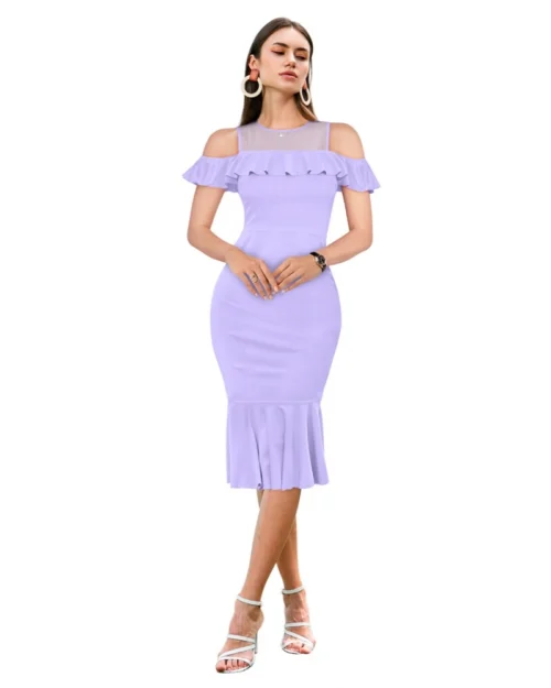 Generic Women's Knitting stretchable Solid Round Neck Sleeveless Dress (Purple)