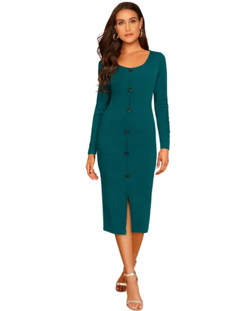 Generic Women's Knitting stretchable Round Neck Full Sleeve Dress (Morpich )