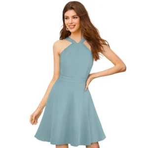 54162970301_3c2e94e850_o_d-1000x1000-1.webp Generic Women's Knitting stretchable Solid Halter Neck Sleeveless Dress (Pista )