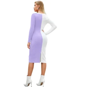 Generic Women's Knitting stretchable Solid Round Neck Full Sleeve Dress (Purple)