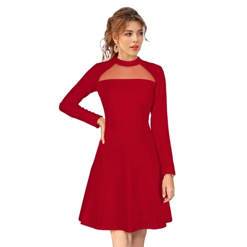 54162972996_19b4d33bcc_o_d-1000x1000-1.webp Generic Women's Knitting stretchable Solid Round Neck Full Sleeve Dress (Red)