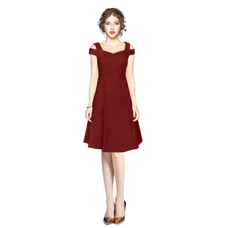 54162973321_7e037e93f3_o_d-1000x1000-1.webp Generic Women's Polyester Solid V Neck Cap Sleeve off Shoulder Dress (Maroon)