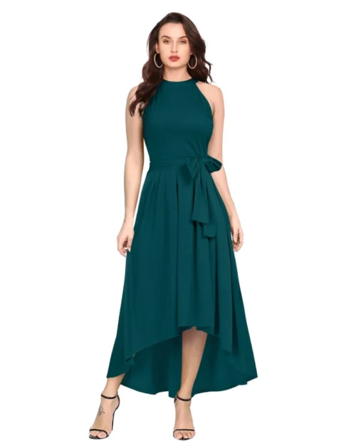 Generic Women's Polyster Solid Halter Neck Sleeveless Dress (Morpichh)