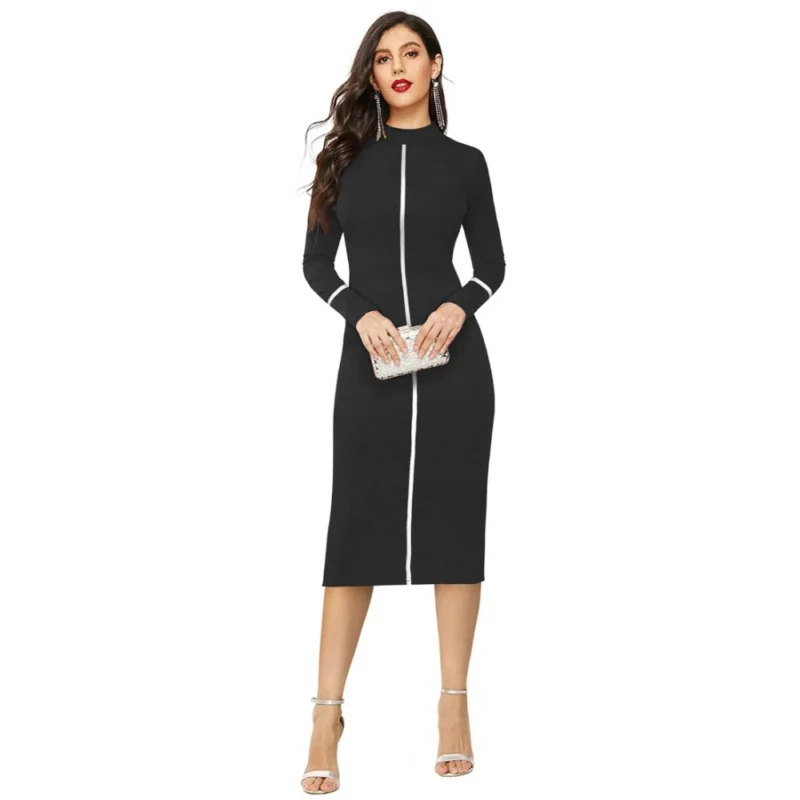54163245478_3f389e7b28_o_d-1000x1000-1.webp Generic Women's Knitting stretchable Solid Round Neck Full Sleeve Dress (Black)