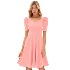 54163247588_aa748d8f4a_o_d-1000x1000-1.webp Generic Women's Knitting stretchable Solid V Neck Cap Sleeve Dress (Peach)