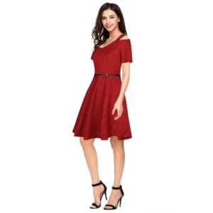 54163248018_b551dbbf83_o_d-1000x1000-1.webp Generic Women's Polyester Solid V Neck Cap Sleeve Dress (Maroon)
