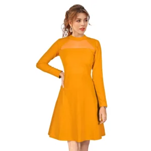 54163248228_34f811089c_o_d-1000x1000-1.webp Generic Women's Knitting stretchable Solid Round Neck Full Sleeve Dress (Yellow)