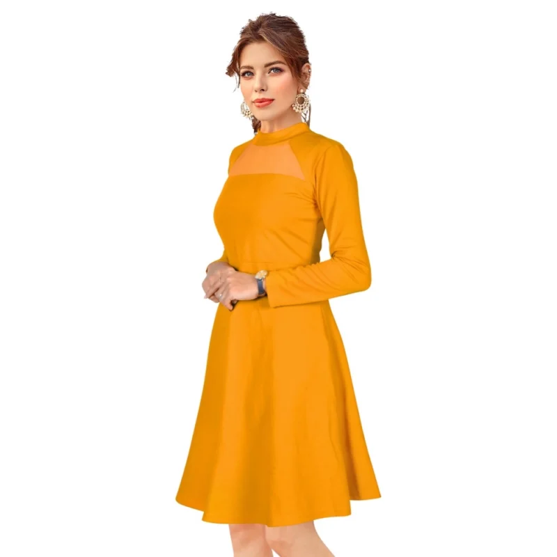 54163248233_0eba94503a_o_d-1000x1000-1.webp Generic Women's Knitting stretchable Solid Round Neck Full Sleeve Dress (Yellow)