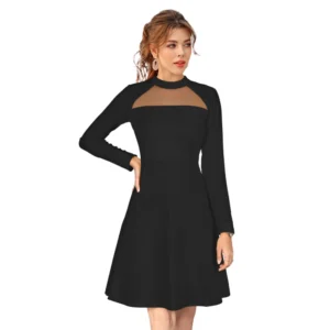 54163248348_6621333409_o_d-1000x1000-1.webp Generic Women's Knitting stretchable Solid Round Neck Full Sleeve Dress (Black)