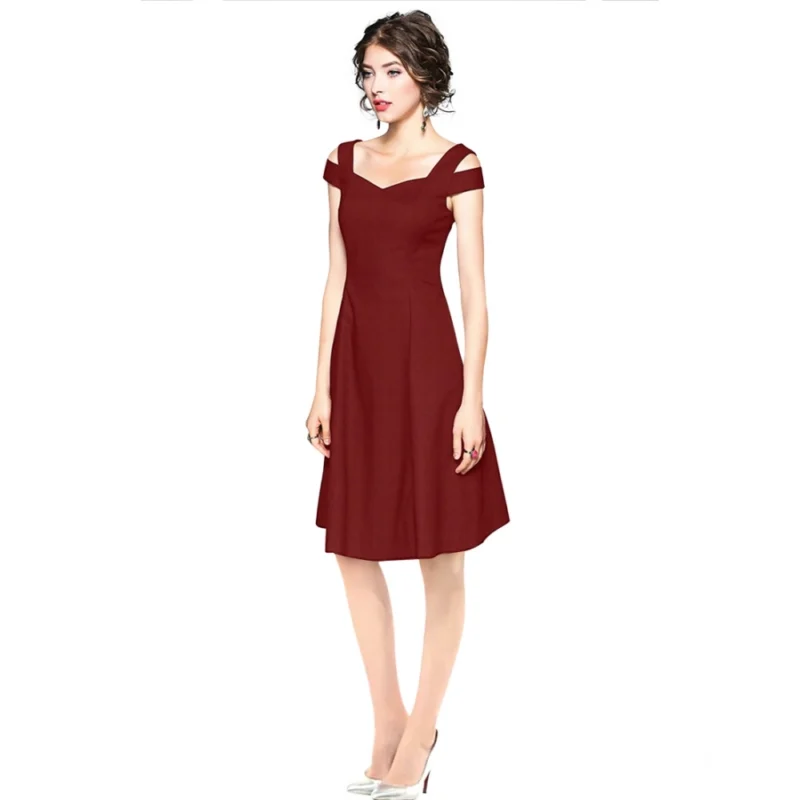 54163248728_a89b2529ab_o_d-1000x1000-1.webp Generic Women's Polyester Solid V Neck Cap Sleeve off Shoulder Dress (Maroon)