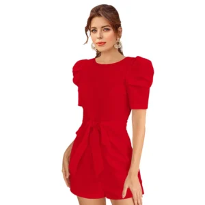 54163248928_c50b7c381b_o_d-1000x1000-1.webp Generic Women's Knitting stretchable Solid Round Neck 3-4 Puff Sleeve Dress (Red )