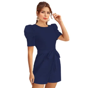 54163248983_6a34904b78_o_d-1000x1000-1.webp Generic Women's Knitting stretchable Solid Round Neck 3-4 Puff Sleeve Dress (Blue)