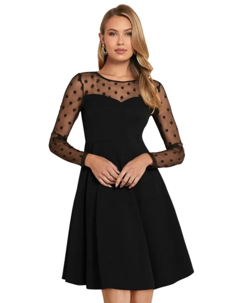 Generic Women's Knitting stretchable Solid Round Neck Full Sleeve Dress (Black)