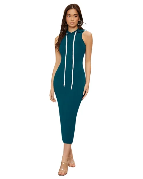 Generic Women's Knitting stretchable Solid Round Neck Sleeveless Dress (Morpich)