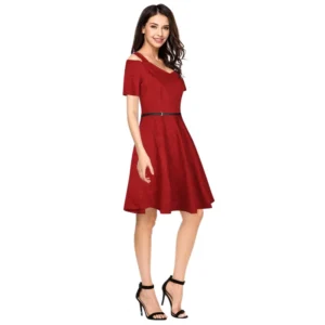 54163288069_3043d6692c_o_d-1000x1000-1.webp Generic Women's Polyester Solid V Neck Cap Sleeve Dress (Maroon)