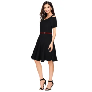 54163288174_482d9ec955_o_d-1000x1000-1.webp Generic Women's Polyester Solid V Neck Cap Sleeve Dress (Black)
