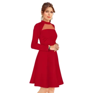 54163288319_c572987052_o_d-1000x1000-1.webp Generic Women's Knitting stretchable Solid Round Neck Full Sleeve Dress (Red)